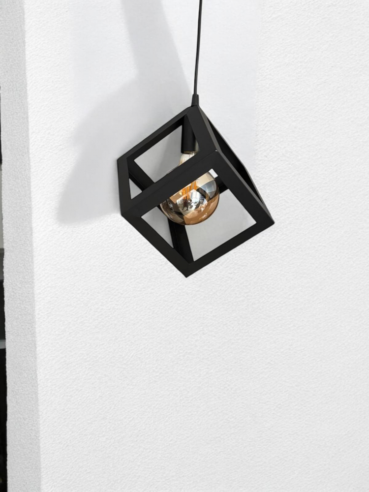 Corp de iluminat E27 tip pendul corp metalic cubic cu latura de 16 cm, bec 4808 inclus, AVI-4810 [4]