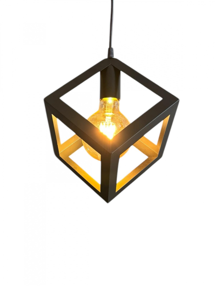 Corp de iluminat E27 tip pendul corp metalic cubic cu latura de 16 cm, bec 4808 inclus, AVI-4810 [2]