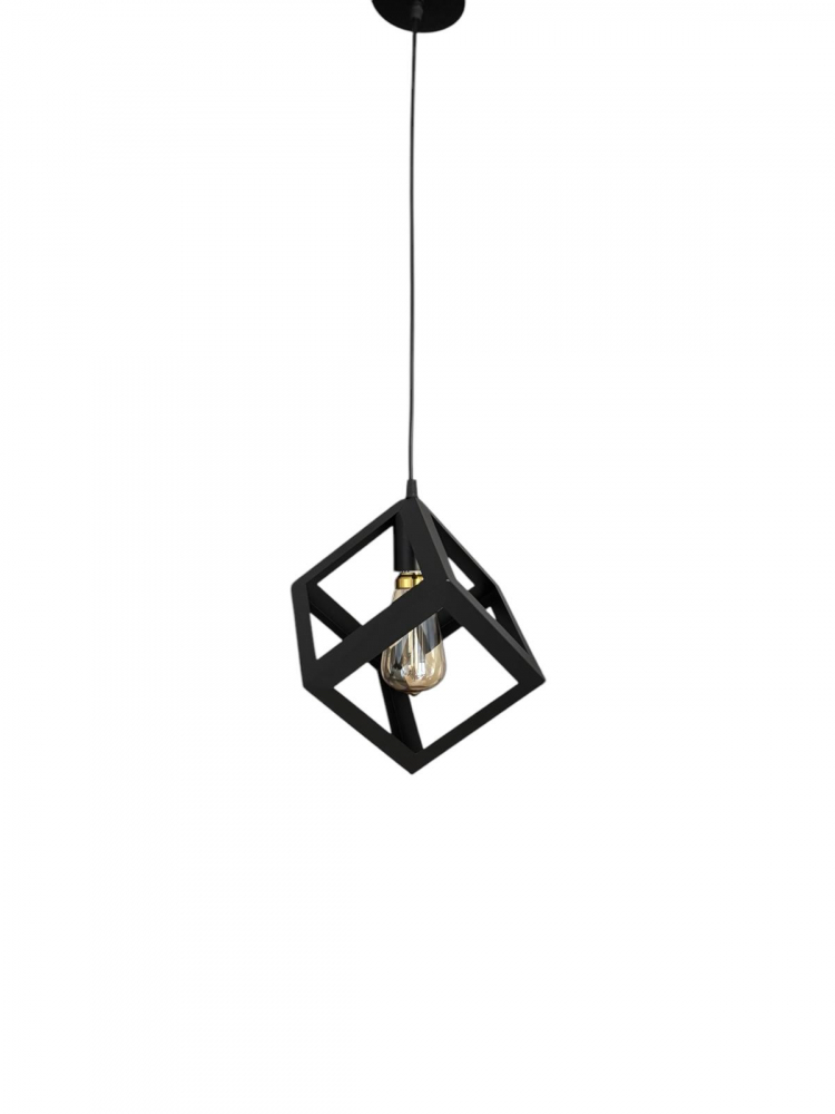 Corp de iluminat E27 tip pendul corp metalic cubic cu latura de 16 cm, bec 4824 inclus, AVI-4810 [7]