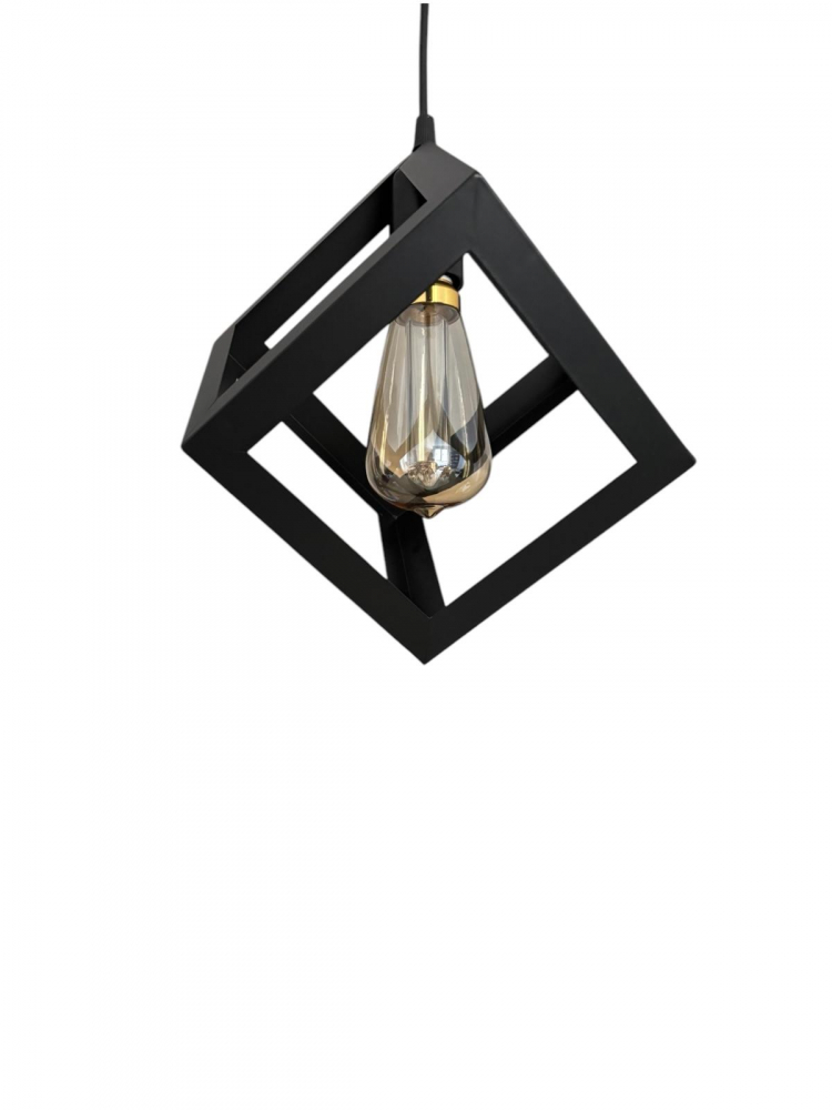 Corp de iluminat E27 tip pendul corp metalic cubic cu latura de 16 cm, bec 4824 inclus, AVI-4810 [8]