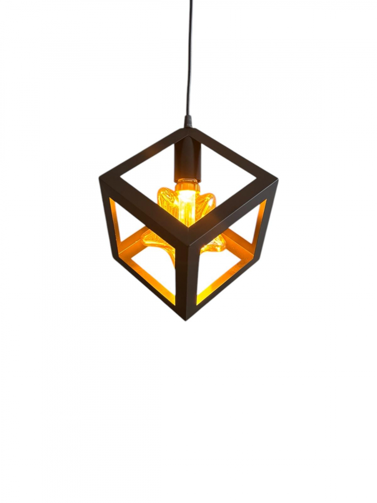 Corp de iluminat E27 tip pendul corp metalic cubic cu latura de 16 cm, bec 4825 Star inclus, AVI-4810 [5]