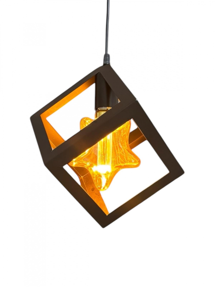 Corp de iluminat E27 tip pendul corp metalic cubic cu latura de 16 cm, bec 4825 Star inclus, AVI-4810 [2]