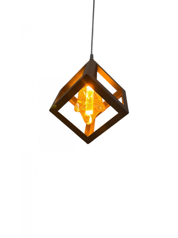 Corp de iluminat E27 tip pendul corp metalic cubic cu latura de 16 cm, bec 4825 Star inclus, AVI-4810 [4]