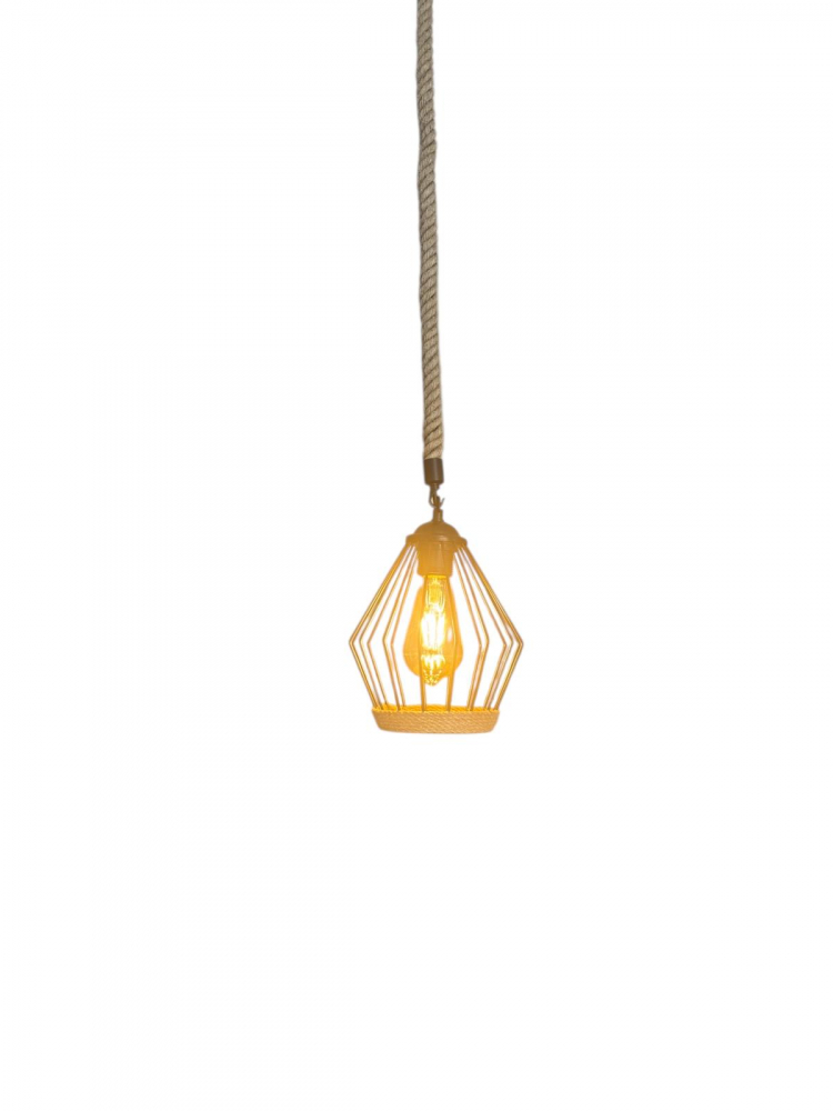 Corp de iluminat E27 tip pendul retro, vintage, cu franghie iuta, H 75cm, Ø corp pendul 18cm, metal, bec decorativ 4431 inclus, AVI-4814 [6]