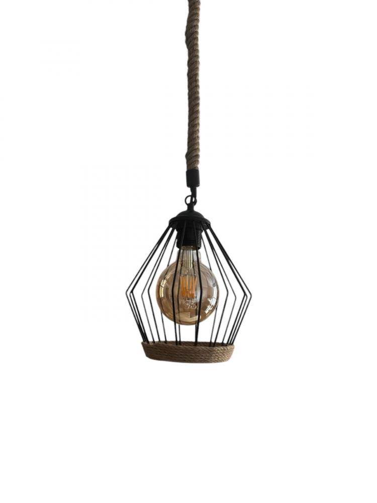 Corp de iluminat E27 tip pendul retro, vintage, cu franghie iuta, H 75cm, Ø corp pendul 18cm, metal, bec decorativ 4808 inclus, AVI-4814 [3]