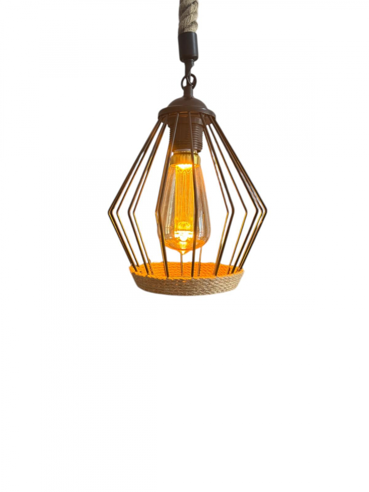 Corp de iluminat E27 tip pendul retro, vintage, cu franghie iuta, H 75cm, Ø corp pendul 18cm, metal, bec decorativ 4824 inclus, AVI-4814 [2]
