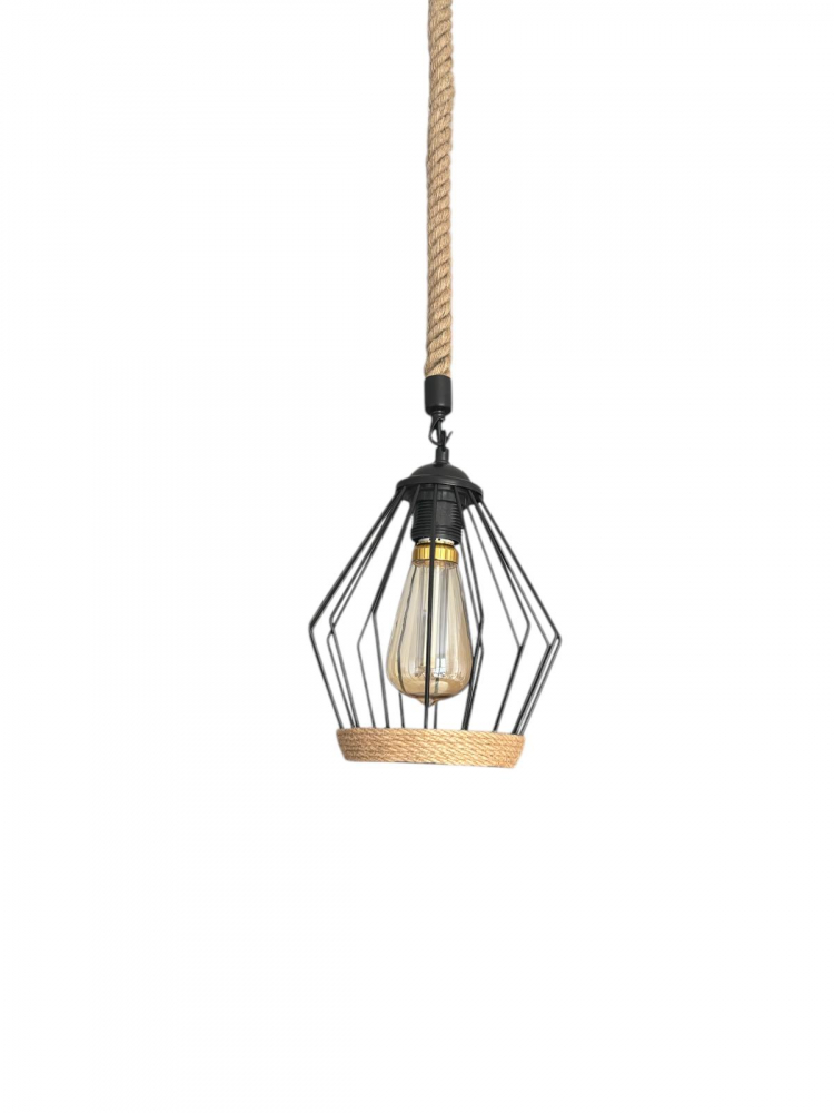 Corp de iluminat E27 tip pendul retro, vintage, cu franghie iuta, H 75cm, Ø corp pendul 18cm, metal, bec decorativ 4824 inclus, AVI-4814 [6]