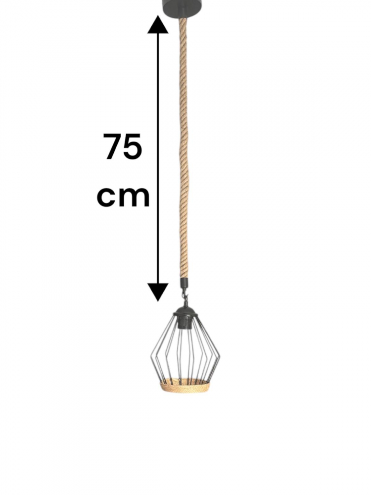 Corp de iluminat E27 tip pendul retro, vintage, cu franghie iuta, H 75cm, Ø corp pendul 18cm, metal, bec neinclus, AVI-4814 [2]