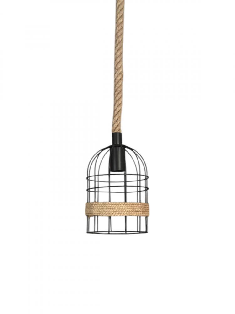 Corp de iluminat E27 tip pendul retro, vintage, cu franghie iuta, H 80cm, Ø corp pendul 15cm, metal, bec decorativ 4431 inclus, AVI-4812 [9]