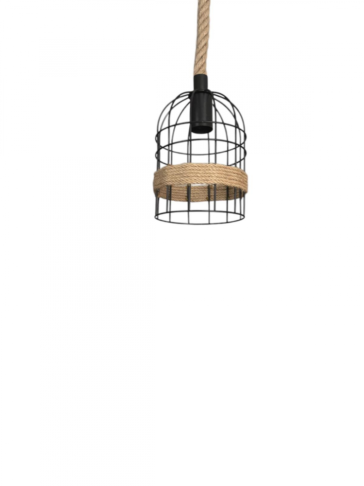 Corp de iluminat E27 tip pendul retro, vintage, cu franghie iuta, H 80cm, Ø corp pendul 15cm, metal, bec decorativ 4808 inclus, AVI-4812 [8]