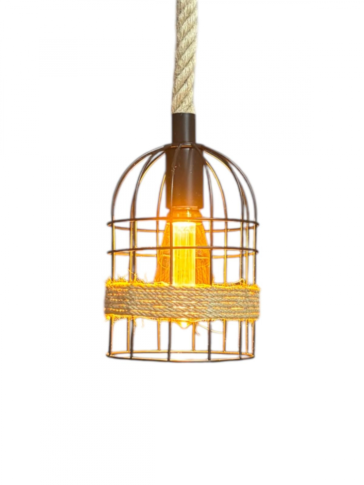 Corp de iluminat E27 tip pendul retro, vintage, cu franghie iuta, H 80cm, Ø corp pendul 15cm, metal, bec decorativ 4824 inclus, AVI-4812 [2]