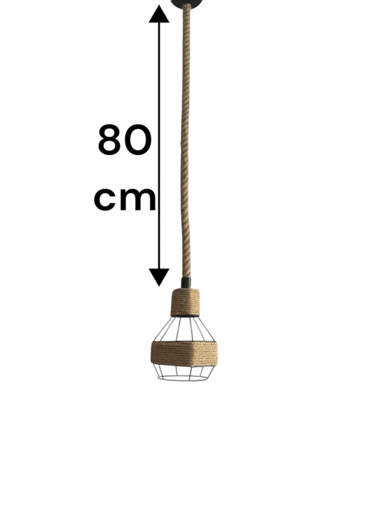 Corp de iluminat E27 tip pendul retro, vintage, cu franghie iuta, H 80cm, Ø corp pendul 15cm, metal, bec decorativ 4824 inclus, AVI-4813 [8]
