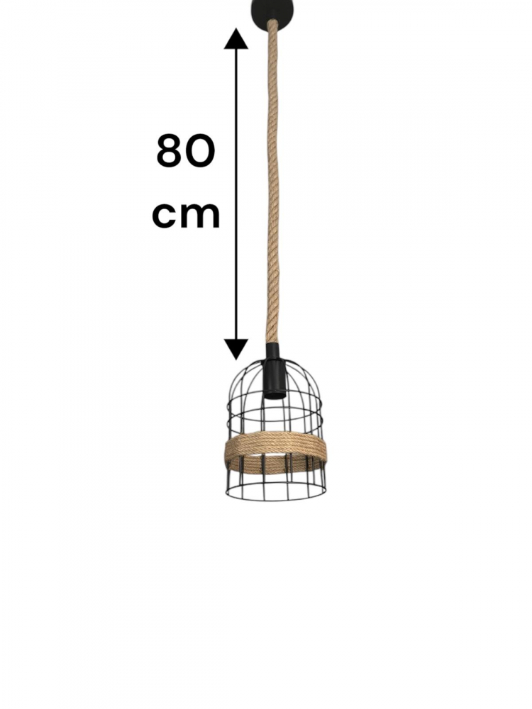 Corp de iluminat E27 tip pendul retro, vintage, cu franghie iuta, H 80cm, Ø corp pendul 15cm, metal, bec neinclus, AVI-4812 [2]