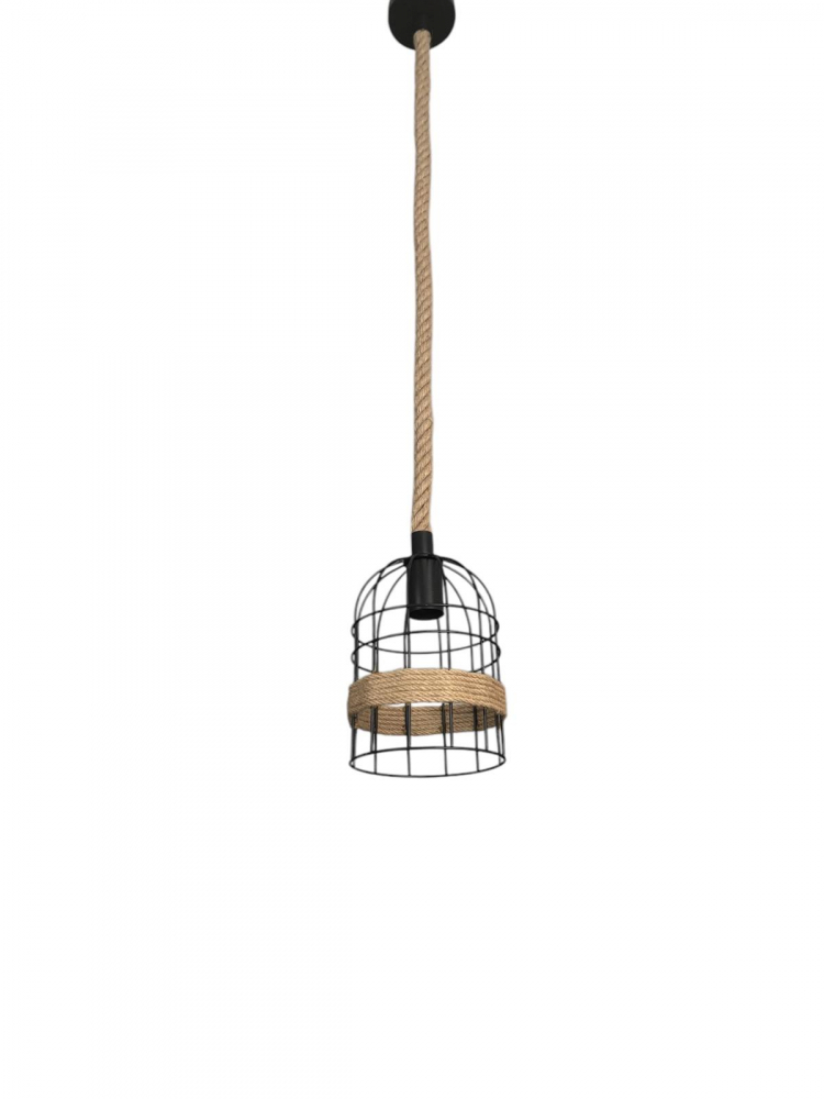 Corp de iluminat E27 tip pendul retro, vintage, cu franghie iuta, H 80cm, Ø corp pendul 15cm, metal, bec neinclus, AVI-4812 [5]