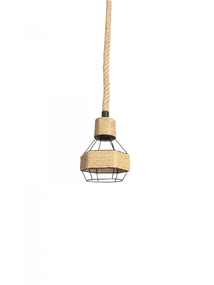 Corp de iluminat E27 tip pendul retro, vintage, cu franghie iuta, H 80cm, Ø corp pendul 15cm, metal, bec neinclus, AVI-4813 [7]