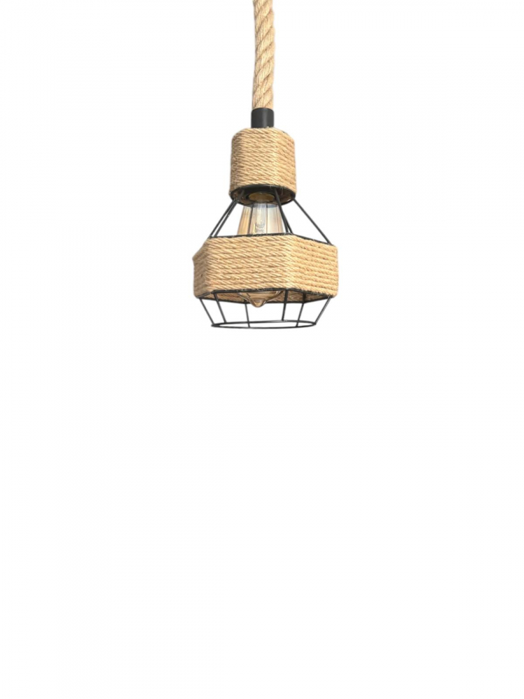 Corp de iluminat E27 tip pendul retro, vintage, cu franghie iuta, H 80cm, Ø corp pendul 15cm, metal, bec neinclus, AVI-4813 [3]