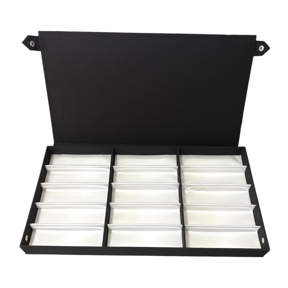Cutie pentru depozitare și expunere ochelari, 15 compartimente material satinat, 47.5x25.5x4 cm, negru, AVI-3726 [1]