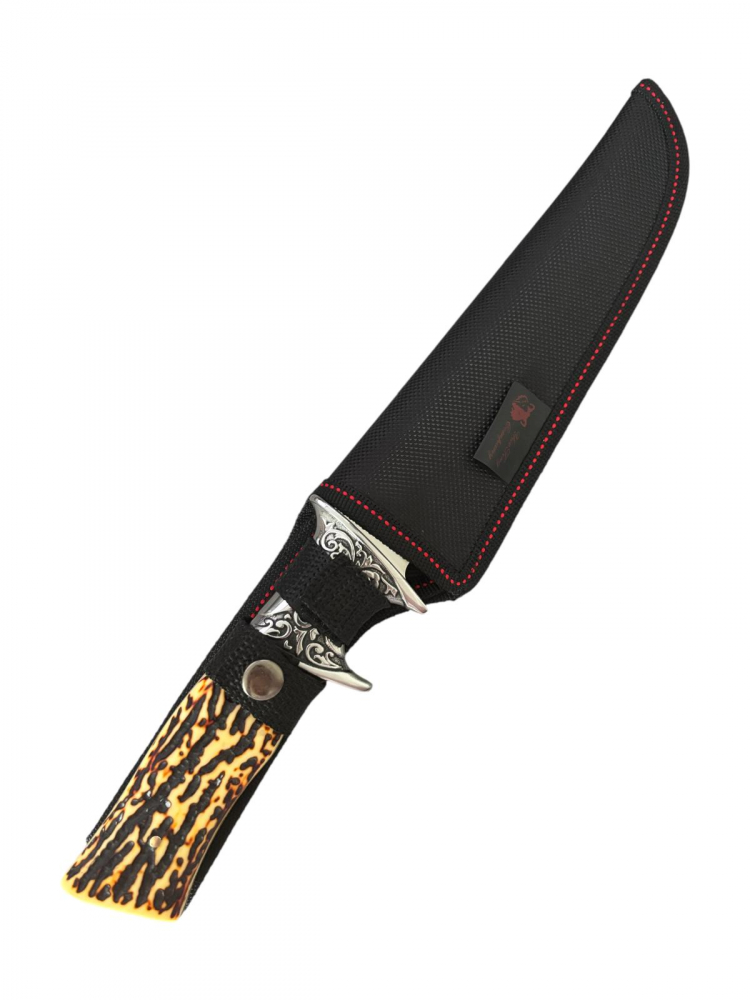 Cuțit de vânătoare și drumeție G43B, lamă 16,5 cm, total 30,5 cm, grosime 4 mm, mâner imitație corn, 370 g, cod AVI-5008 [2]