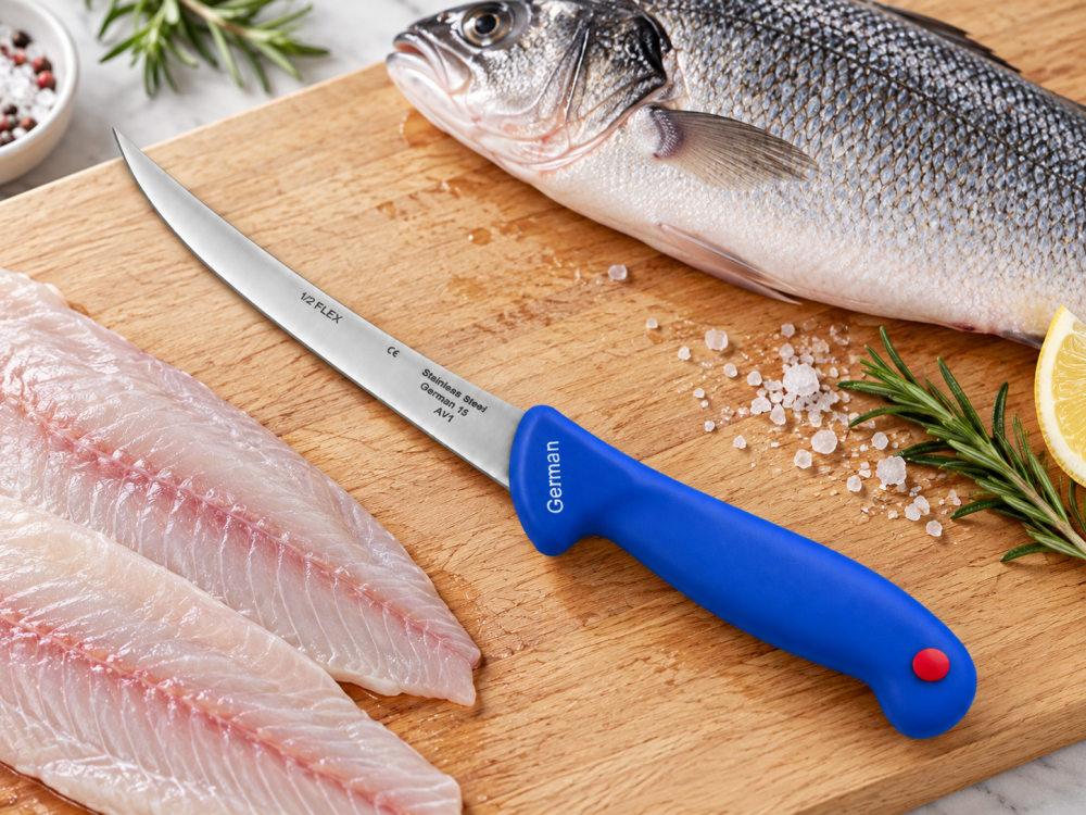 Cuțit măcelar AVI®, lamă curbată 15 cm, grosime 2 mm, mâner ergonomic albastru, pentru tranșare și procesarea cărnii, AVI-2901-AB [3]