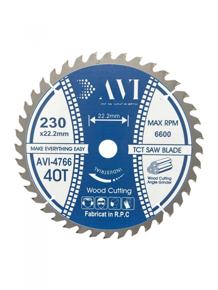 Disc premium cu vidia, AVI® 230mm pentru taiat lemnul, 40T, prindere Ø22.23mm pentru polizor unghiular, AVI-4766 [1]