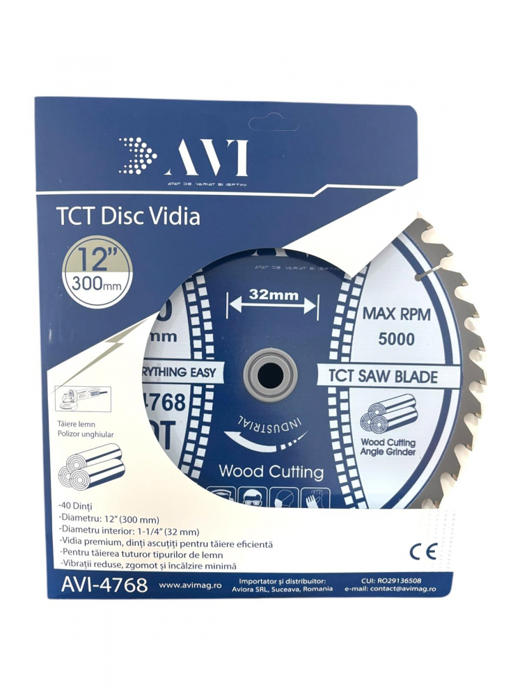 Disc premium cu vidia, AVI® 300mm pentru taiat lemnul, 40T, prindere Ø32mm pentru circular, polizor de banc,, AVI-4768 [2]