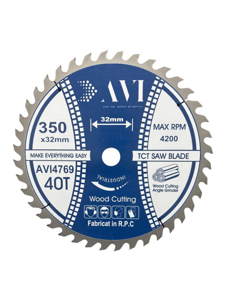 Disc premium cu vidia, AVI® 350mm pentru taiat lemnul, 40T, prindere Ø32mm pentru circular, polizor de banc,, AVI-4769 [1]