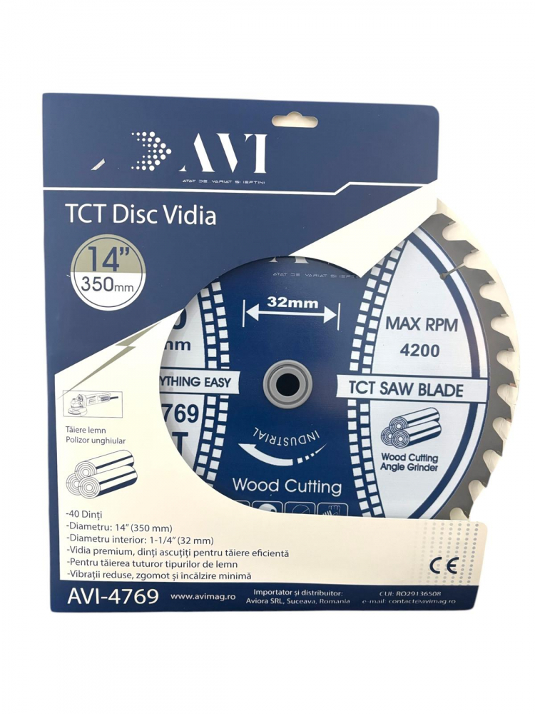 Disc premium cu vidia, AVI® 350mm pentru taiat lemnul, 40T, prindere Ø32mm pentru circular, polizor de banc,, AVI-4769 [2]
