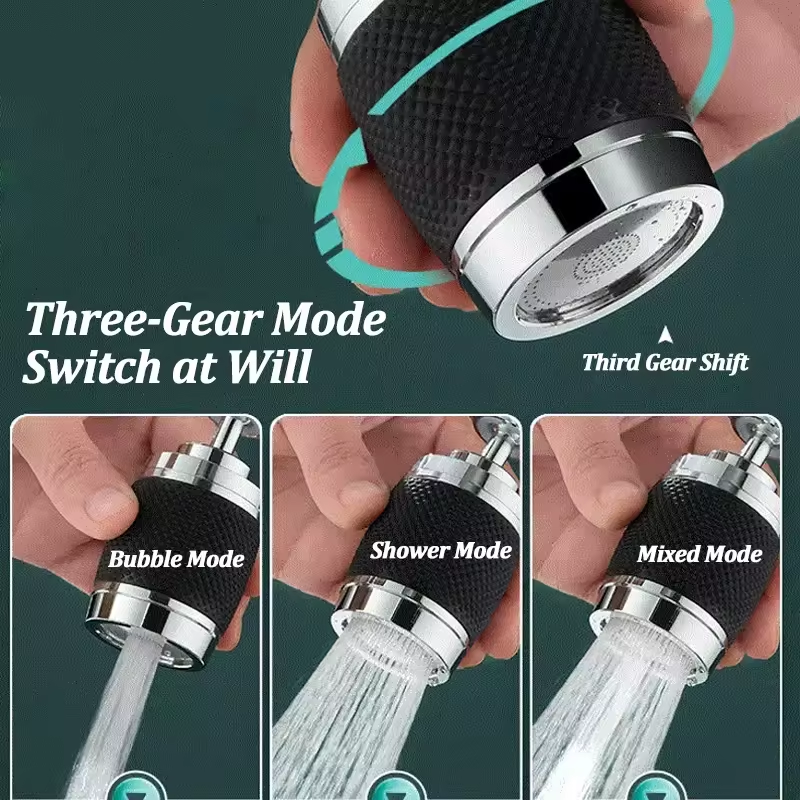 Extensie robinet cu filtrare apa, aerator, 3 moduri curgere apa, pivotant 360°, grip silicon, negru, AVI-4132 [2]