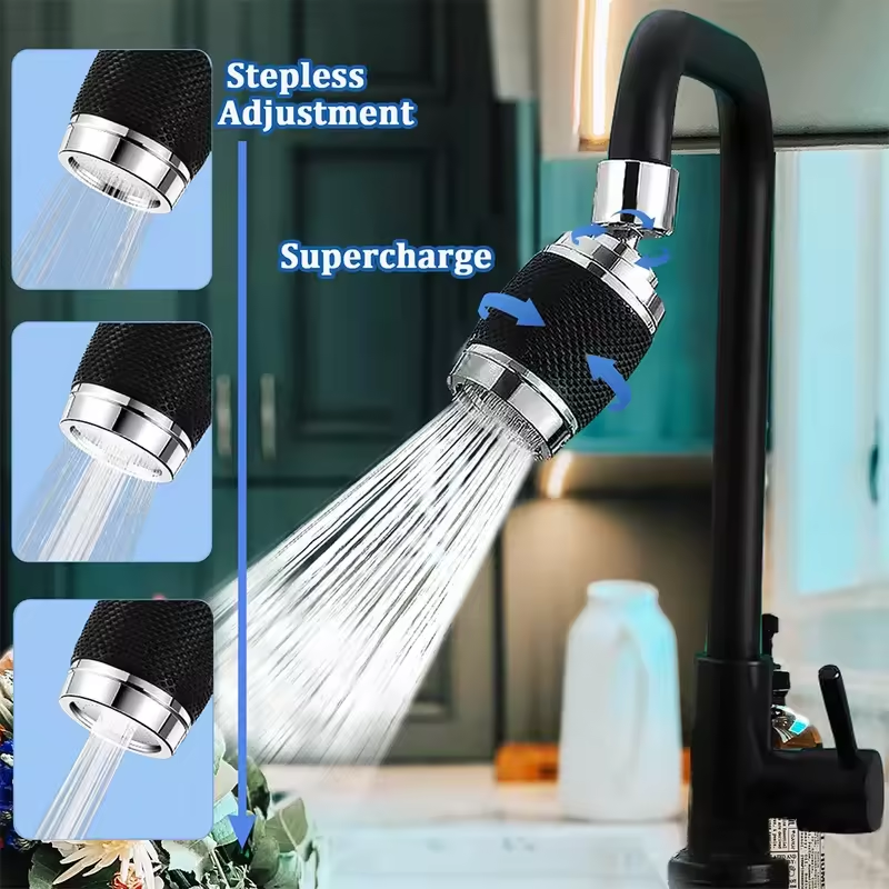Extensie robinet cu filtrare apa, aerator, 3 moduri curgere apa, pivotant 360°, grip silicon, negru, AVI-4132 [3]