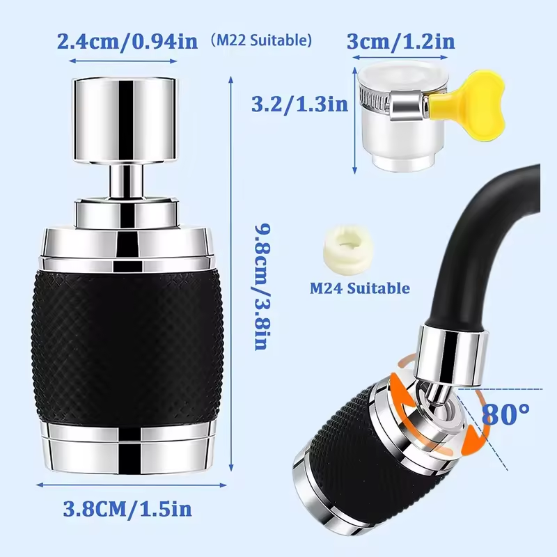 Extensie robinet cu filtrare apa, aerator, 3 moduri curgere apa, pivotant 360°, grip silicon, negru, AVI-4132 [4]