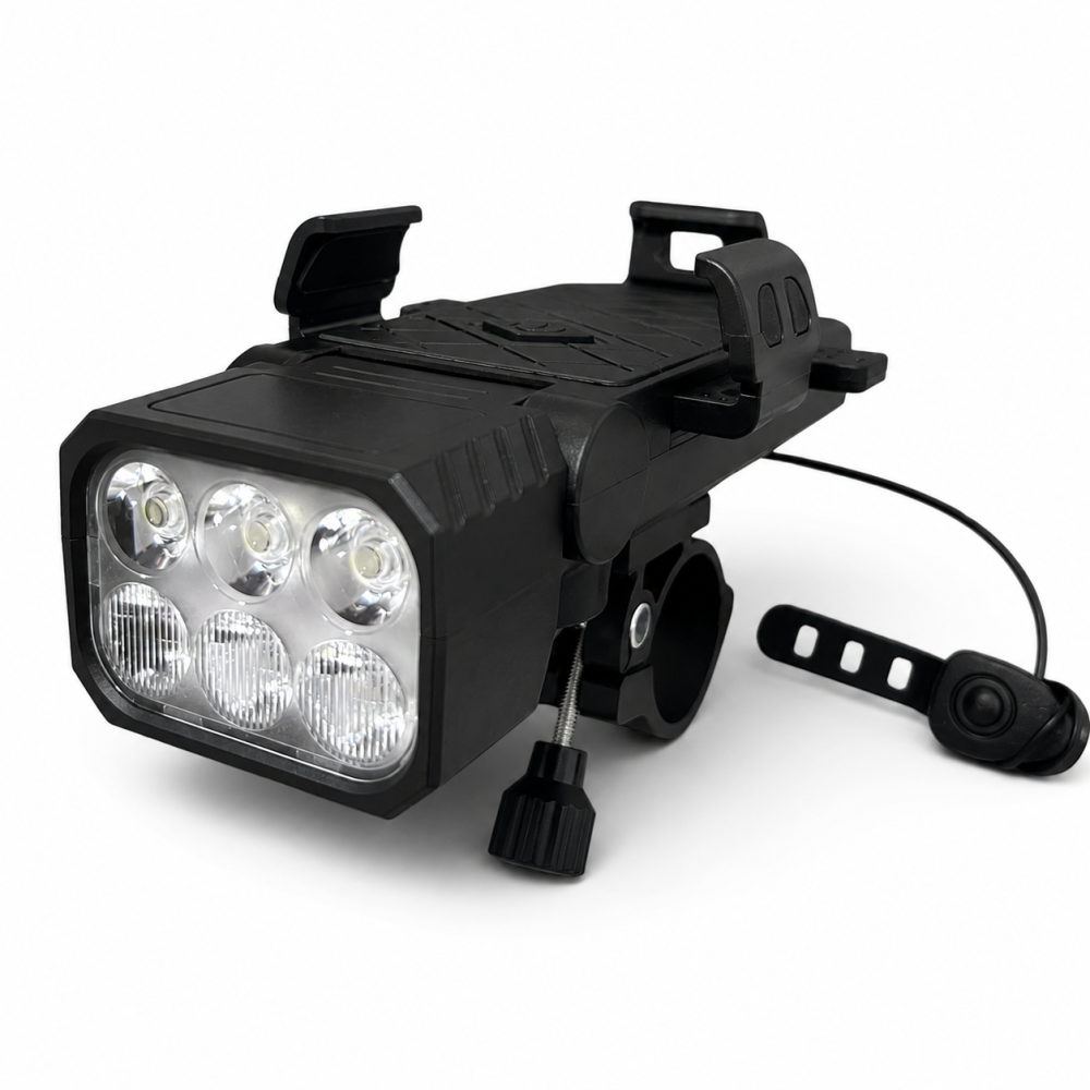Far pentru bicicletă cu suport universal pentru telefon, AVI®, Auto Lock, sonerie puternică, încărcare USB-C, afișaj nivel baterie, 14 x 8 cm, AVI-5469 [3]