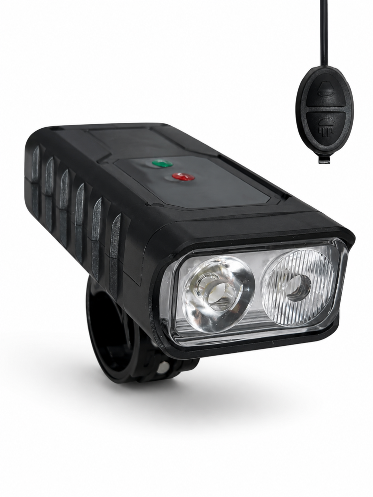 Far pentru bicicletă LED, AVI®, display digital nivel baterie, încărcare USB-C, telecomandă cu fir, claxon integrat, moduri multiple de iluminare, HY-7518, AVI-5428 [2]