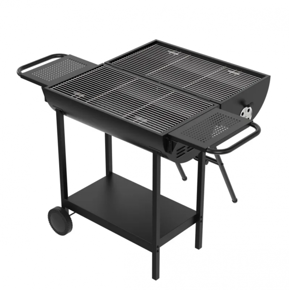 Grătar AVI® tip butoi Double Barrel, pe carbuni, 2 zone gătire, fiecare de 69,5 x 37 cm, ventilație reglabilă, rafturi, roți transport, înălțime lucru 80 cm, AVI-4998 [6]