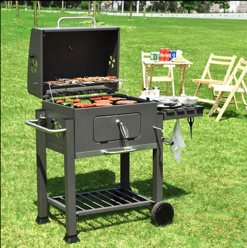 Gratar de gradina AVI® cu carbuni, suport lateral, cu termometru in capac, 61.5 x 46 cm, inaltime 100cm, AVI-4994 [2]