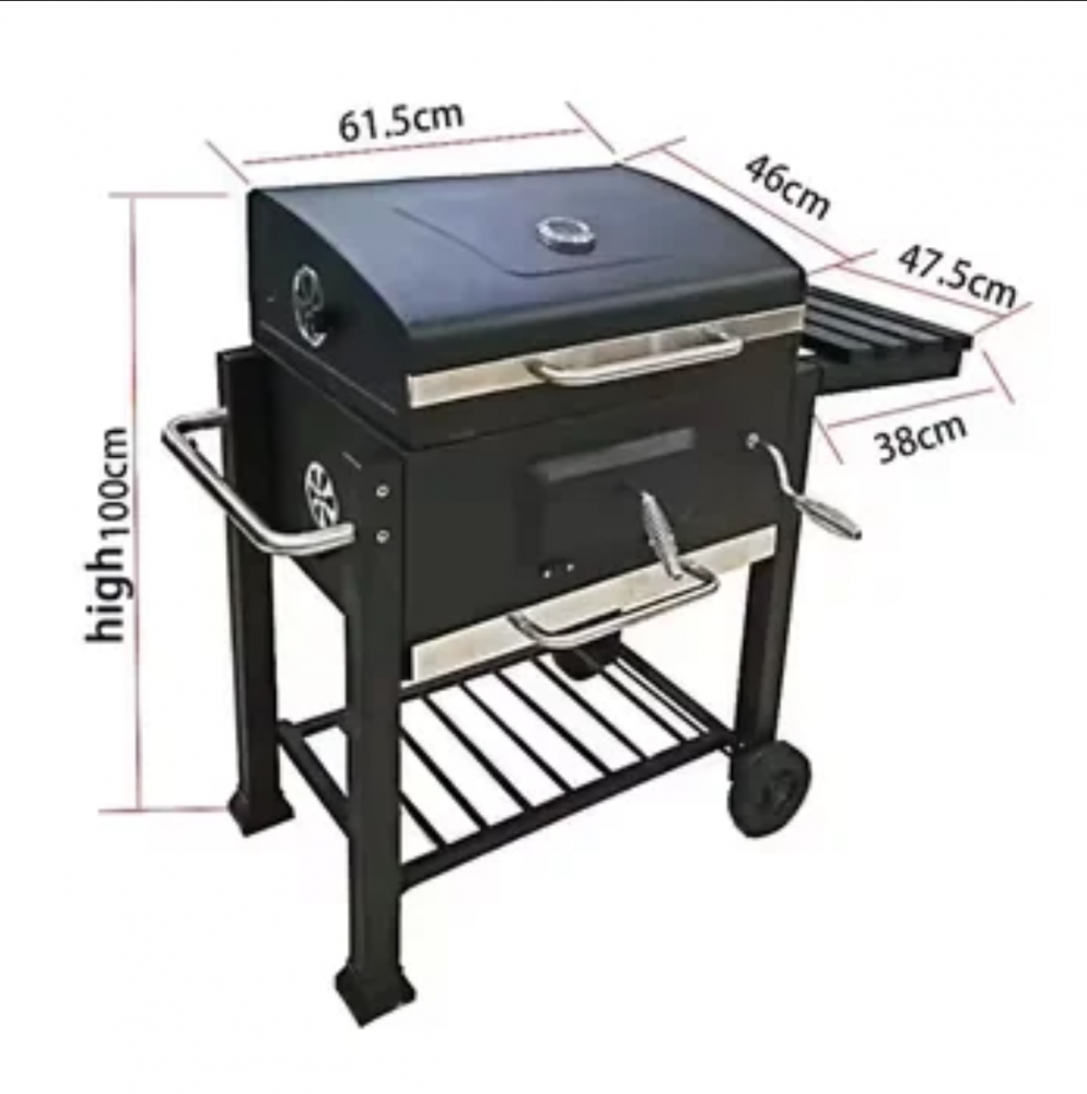 Gratar de gradina AVI® cu carbuni, suport lateral, cu termometru in capac, 61.5 x 46 cm, inaltime 100cm, AVI-4994 [6]