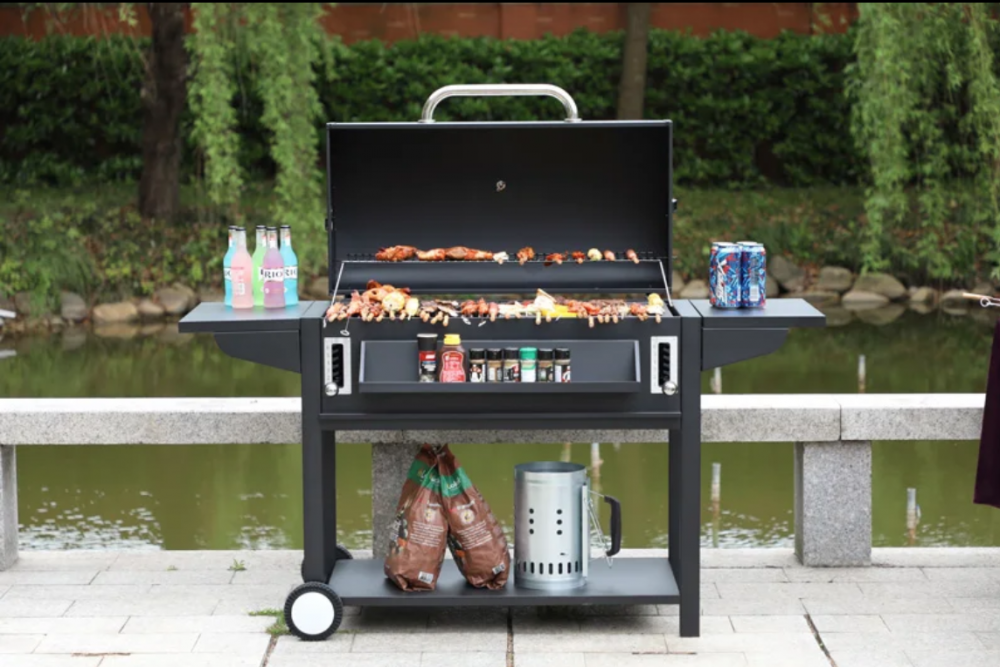 Grătar pe cărbuni AVI®, cu 2 zone de gatire independente, termometru integrat, cu raft incalzire si roti transport, 164 x 64.5 x 107.5 cm, AVI-4995 [5]