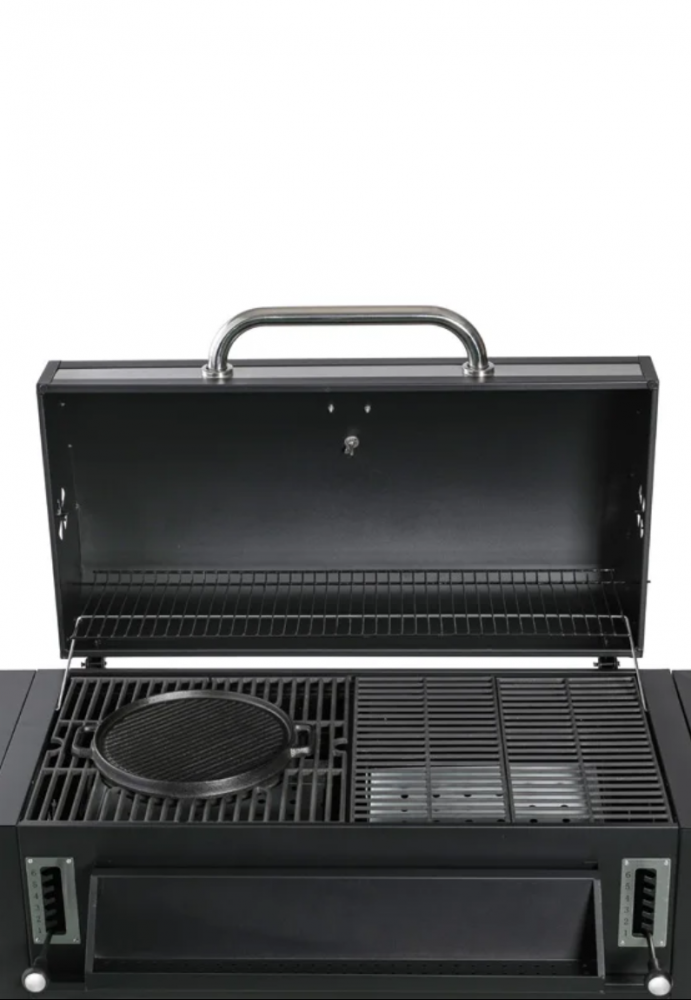 Grătar pe cărbuni AVI®, cu 2 zone de gatire independente, termometru integrat, cu raft incalzire si roti transport, 164 x 64.5 x 107.5 cm, AVI-4995 [10]