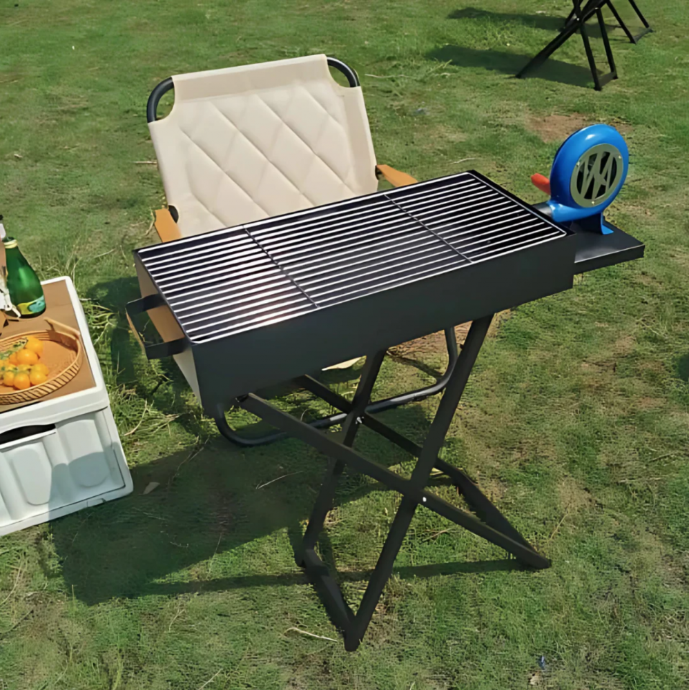 Grătar portabil AVI® pe cărbuni, 30 x 60 cm, pliabil, cu suflantă manuală, tavă cenușă, înălțime 72 cm, compact pentru camping, picnic, grădină, AVI-4992 [8]