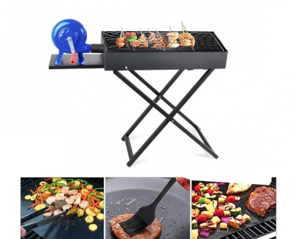 Grătar portabil AVI® pe cărbuni, 30 x 60 cm, pliabil, cu suflantă manuală, tavă cenușă, înălțime 72 cm, compact pentru camping, picnic, grădină, AVI-4992 [2]
