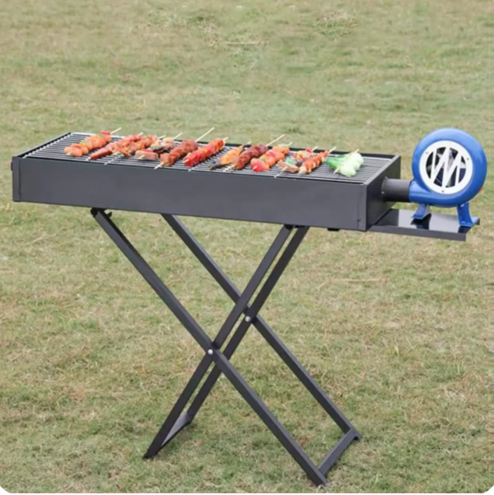 Grătar portabil AVI® pe cărbuni, 30 x 80 cm, pliabil, cu suflantă manuală, tavă cenușă, înălțime 72 cm, compact pentru camping, picnic, grădină, AVI-4993 [3]