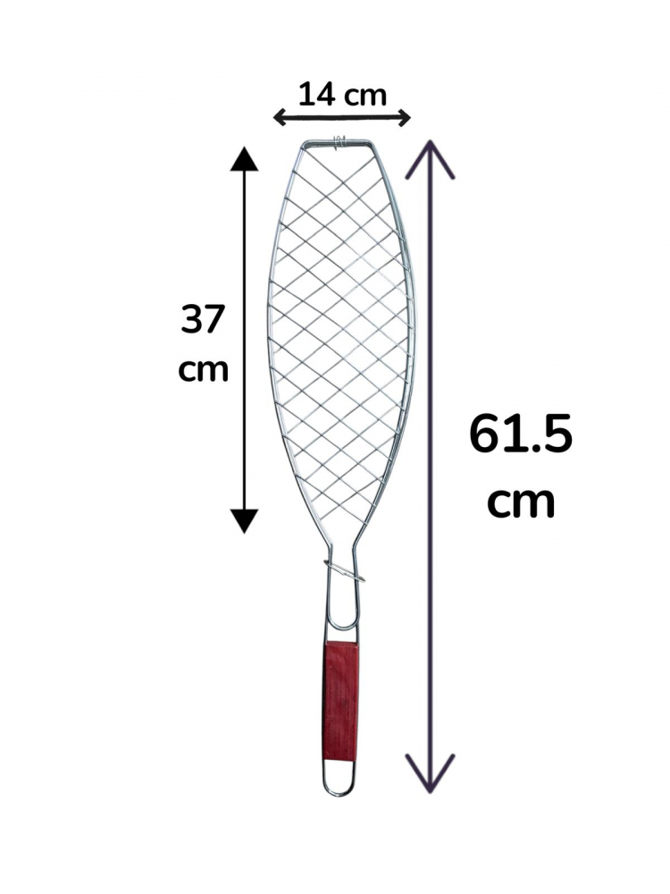 Grătar tip grill AVI® pentru pește, 61.5 x 14 cm, inox cu mâner din lemn, suprafață utilă 37 x 14 cm, AVI-4991 [2]