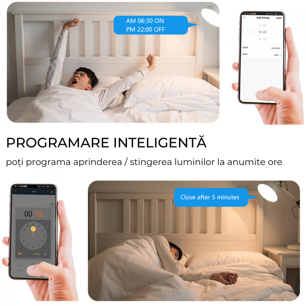 Intrerupator smart cu touch, Wi-Fi, Bluetooth, Control vocal, Smart Life / Tuya APP, 1 Canal, Alb [4]