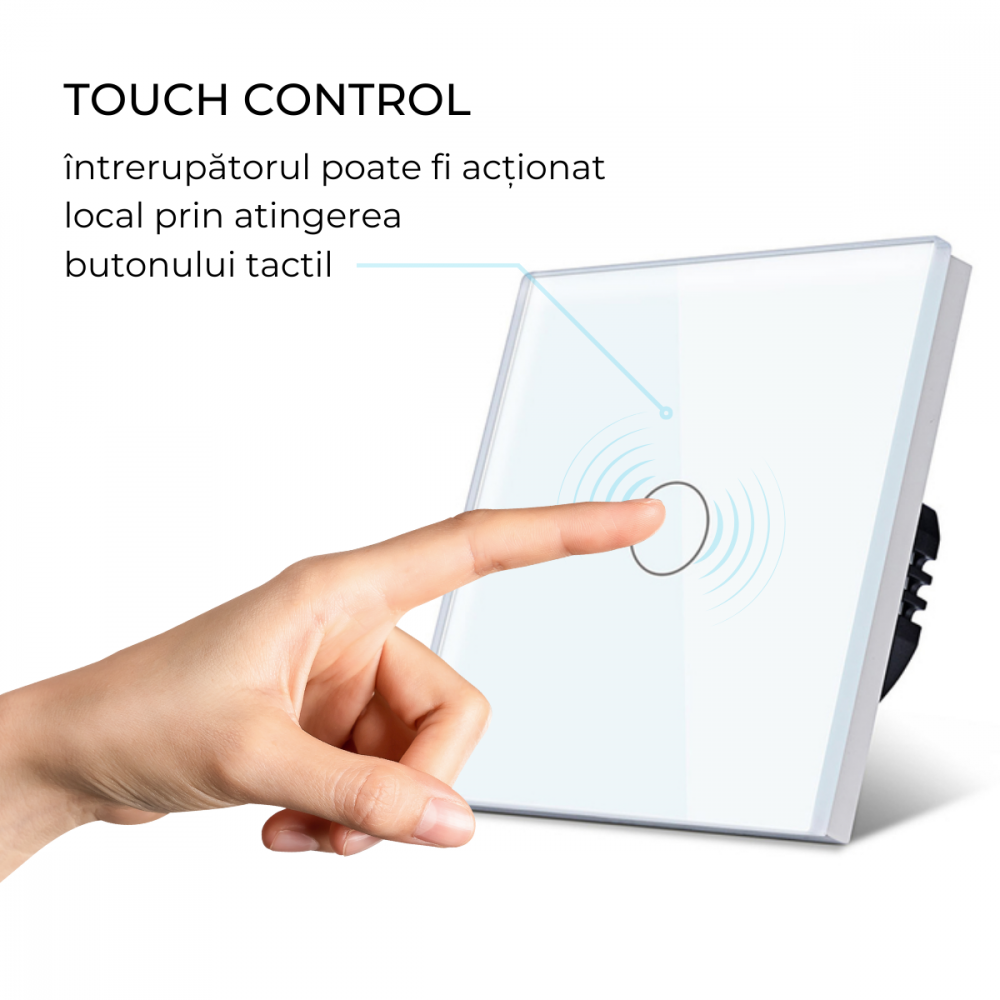 Intrerupator smart cu touch, Wi-Fi, Bluetooth, Control vocal, Smart Life / Tuya APP, 1 Canal, Alb [5]