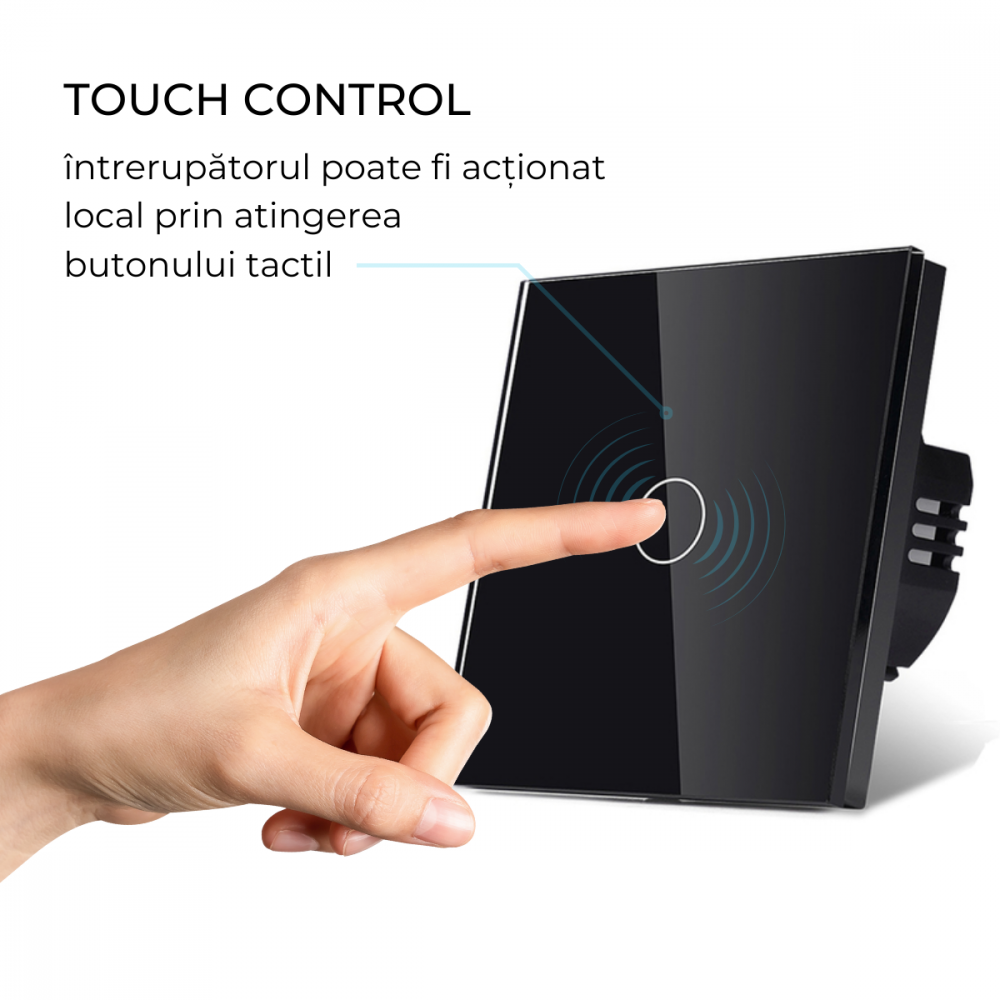 Intrerupator smart cu touch, Wi-Fi, Bluetooth, Control vocal, Smart Life / Tuya APP, 1 Canal, Negru [11]