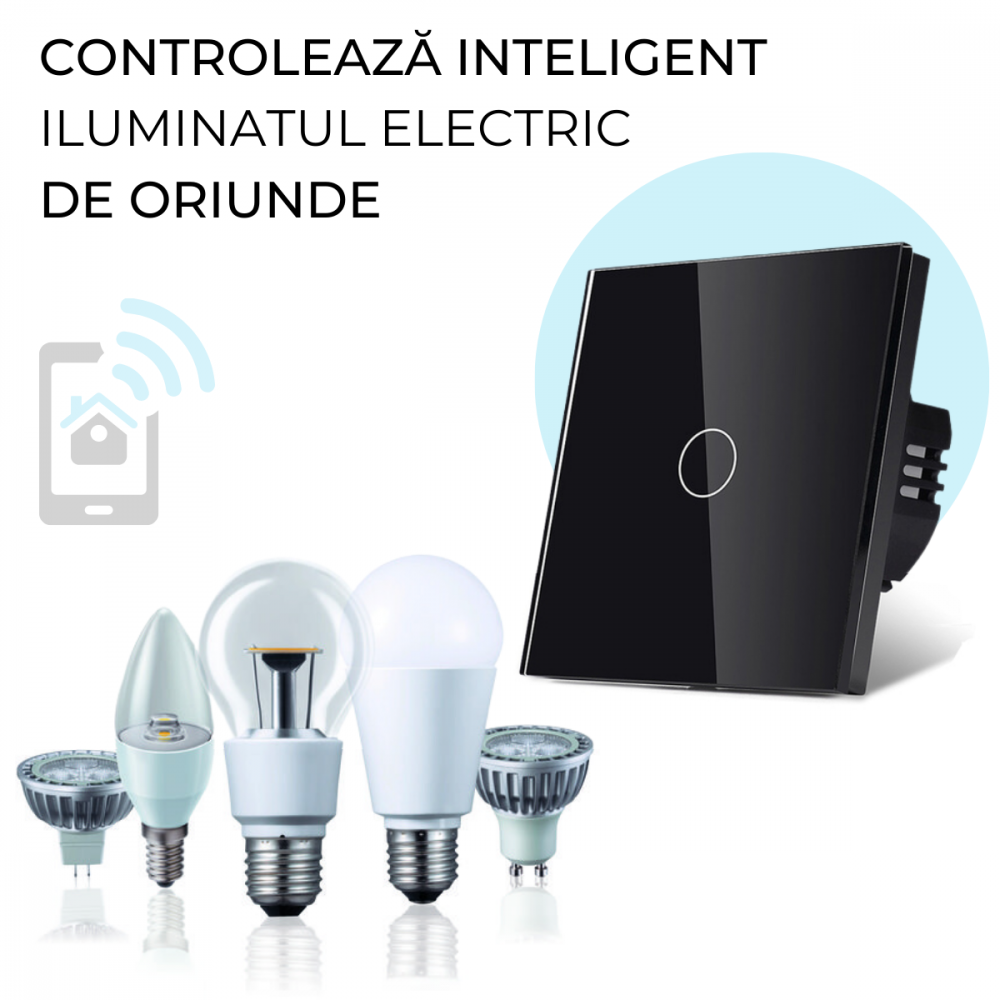 Intrerupator smart cu touch, Wi-Fi, Bluetooth, Control vocal, Smart Life / Tuya APP, 1 Canal, Negru [8]