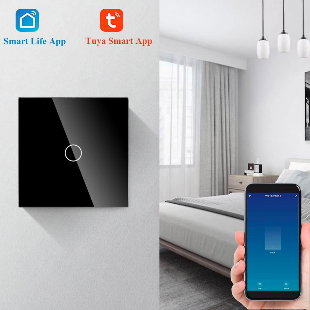 Intrerupator smart cu touch, Wi-Fi, Bluetooth, Control vocal, Smart Life / Tuya APP, 1 Canal, Negru [5]