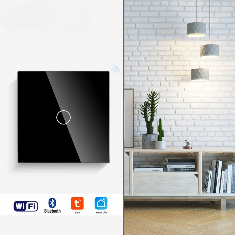 Intrerupator smart cu touch, Wi-Fi, Bluetooth, Control vocal, Smart Life / Tuya APP, 1 Canal, Negru [9]