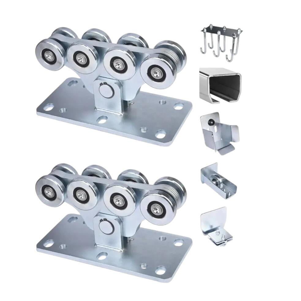 Kit complet poarta autoportanta cu 2 x sina 3m (total 6 metri) si accesorii, 2 x ansamblu cu 8 role, sarcina 400 kg, AVI-3476 [2]