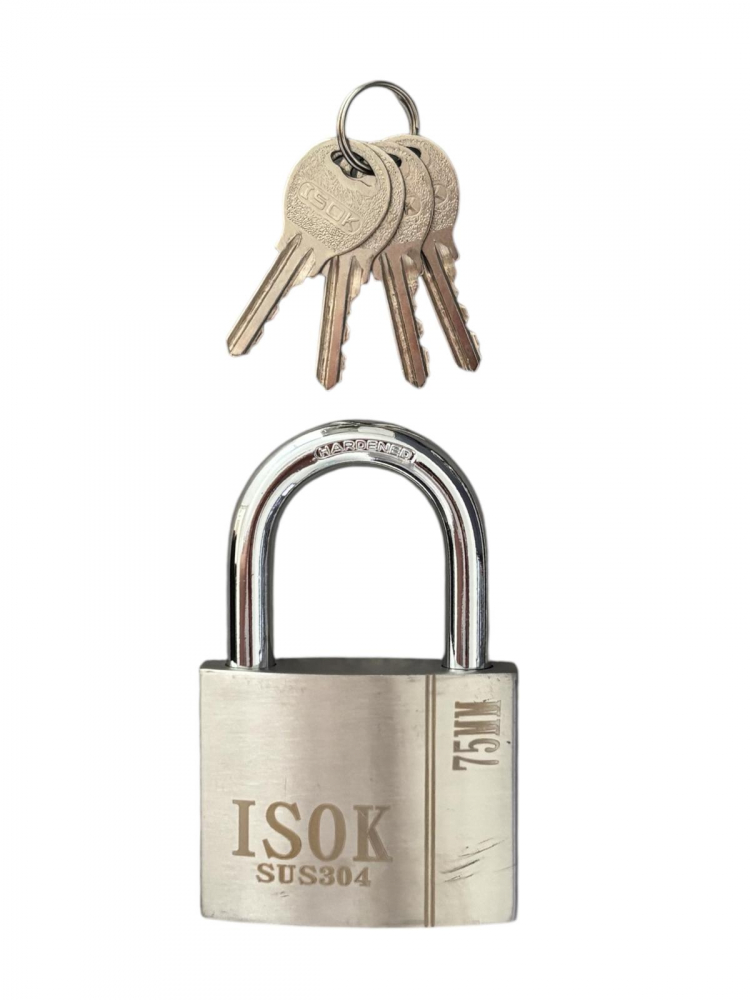 Lacăt din inox ISOK 75 mm, SUS304, 4 chei incluse, 750 grame, înălțime totală 120 mm, AVI-4943 [2]