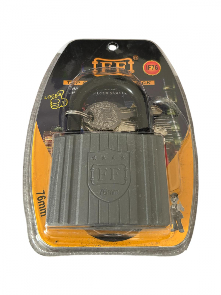 Lacat metalic gri FF 76 mm, veriga neagra, 4 chei tip amprenta, 750 grame, garnituri antiumezeala, AVI-4932 [2]